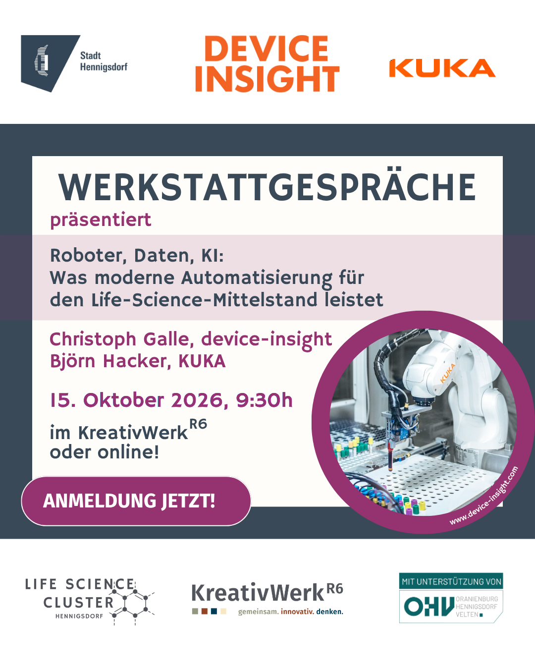 15. Oktober 2026 - Werkstattgespräch des Life Science Clusters Hennigsdorf